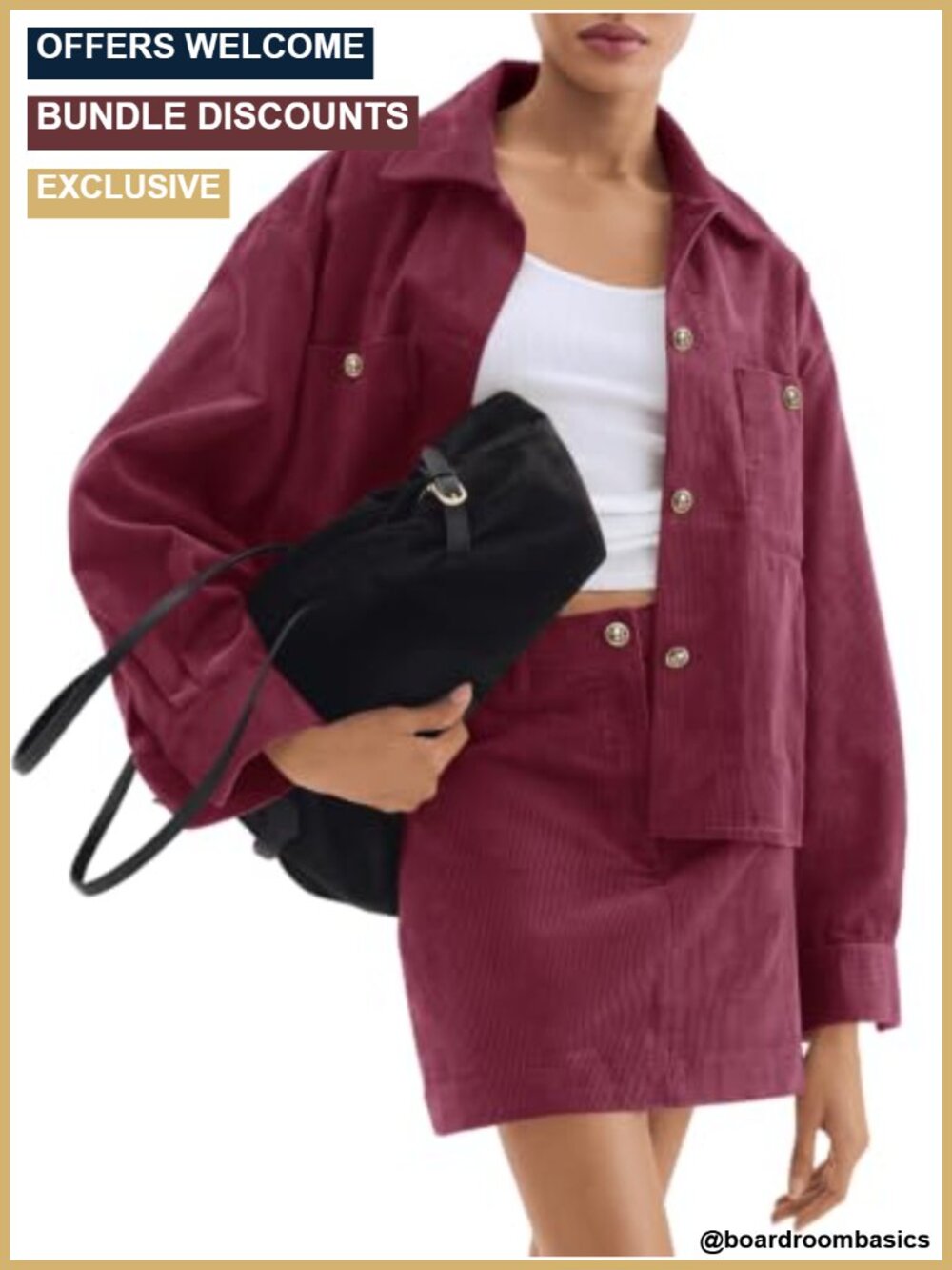 Women's Corduroy 2-Piece Skirt Set Button Down Shacket Mini Skirt